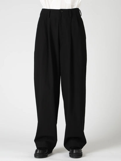 Y's COTTON TWILL 2-TUCK WIDE PANTS_BLACK