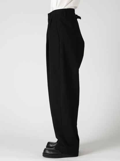 Y's COTTON TWILL 2-TUCK WIDE PANTS_BLACK