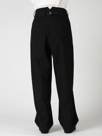 Y's COTTON TWILL 2-TUCK WIDE PANTS_BLACK