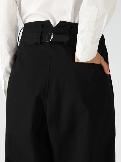 Y's COTTON TWILL 2-TUCK WIDE PANTS_BLACK