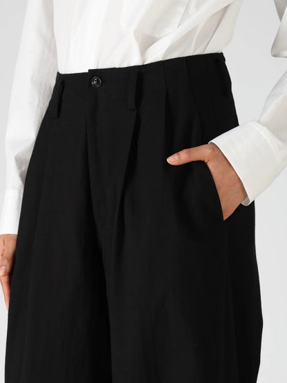 Y's COTTON TWILL 2-TUCK WIDE PANTS_BLACK