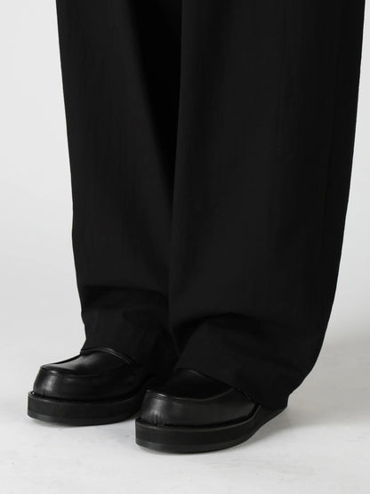 Y's COTTON TWILL 2-TUCK WIDE PANTS_BLACK