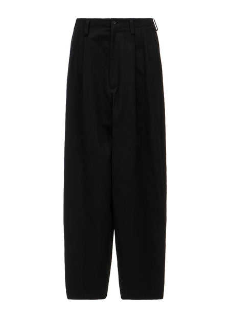Y's COTTON TWILL 2-TUCK WIDE PANTS_BLACK