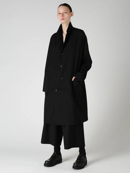 Y's WOOL GABARDINE FRONT TUCK WIDE PANTS_BLACK