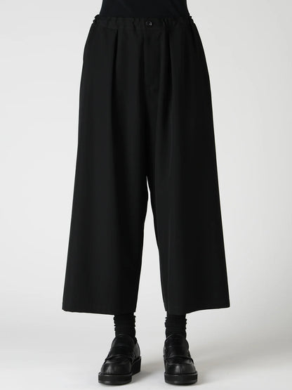 Y's WOOL GABARDINE FRONT TUCK WIDE PANTS_BLACK