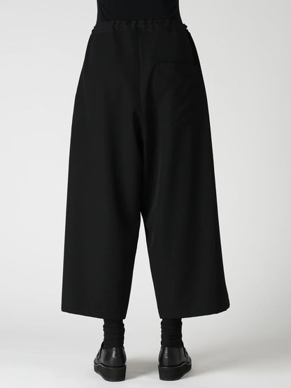 Y's WOOL GABARDINE FRONT TUCK WIDE PANTS_BLACK