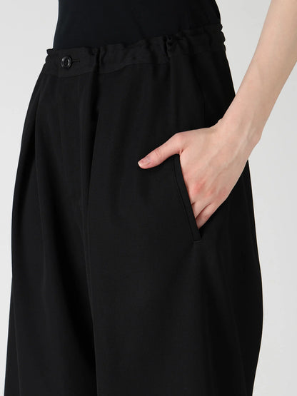 Y's WOOL GABARDINE FRONT TUCK WIDE PANTS_BLACK