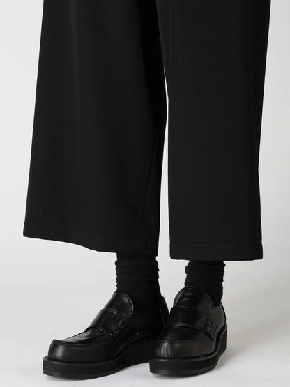 Y's WOOL GABARDINE FRONT TUCK WIDE PANTS_BLACK