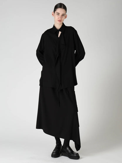 Y's VISCOSE/TRIACETATE BLEND DETACHED PANEL SKIRT_BLACK