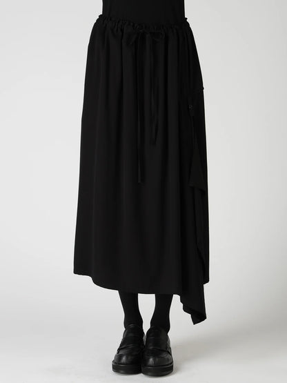 Y's VISCOSE/TRIACETATE BLEND DETACHED PANEL SKIRT_BLACK