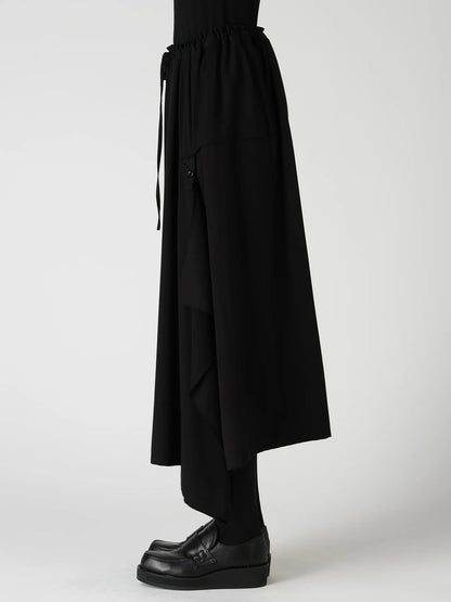 Y's VISCOSE/TRIACETATE BLEND DETACHED PANEL SKIRT_BLACK