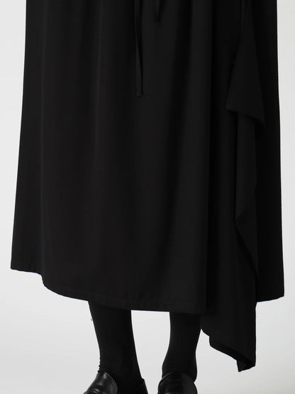 Y's VISCOSE/TRIACETATE BLEND DETACHED PANEL SKIRT_BLACK