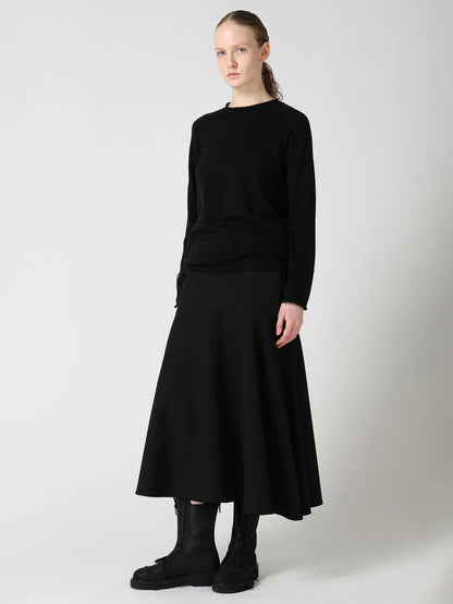 Y's WOOL GABARDINE PANEL FLARE SKIRT_BLACK