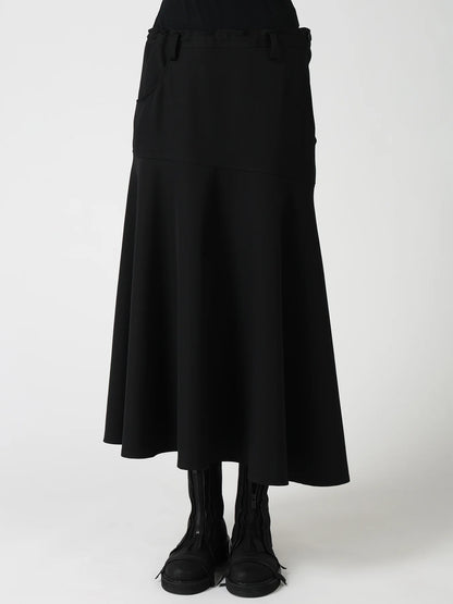 Y's WOOL GABARDINE PANEL FLARE SKIRT_BLACK