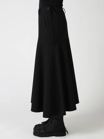 Y's WOOL GABARDINE PANEL FLARE SKIRT_BLACK