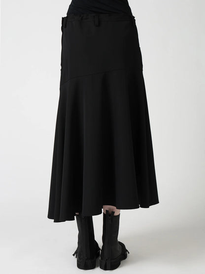 Y's WOOL GABARDINE PANEL FLARE SKIRT_BLACK