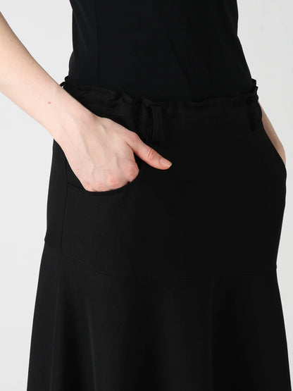 Y's WOOL GABARDINE PANEL FLARE SKIRT_BLACK