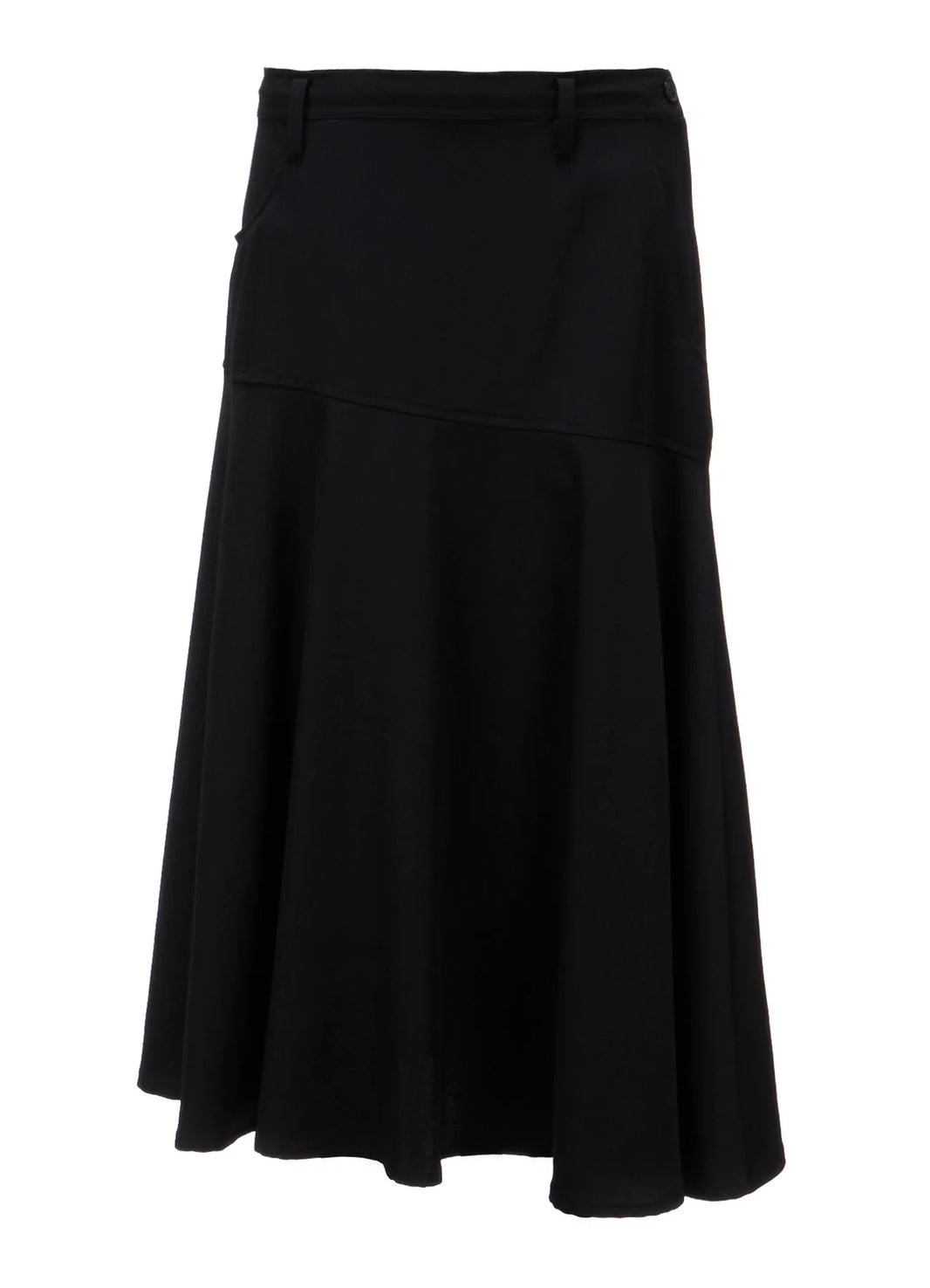 Y's WOOL GABARDINE PANEL FLARE SKIRT_BLACK