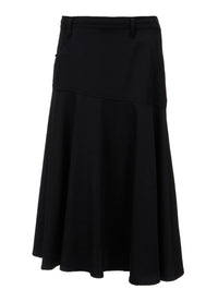 Y's WOOL GABARDINE PANEL FLARE SKIRT_BLACK