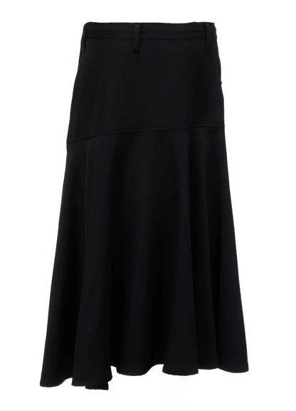 Y's WOOL GABARDINE PANEL FLARE SKIRT_BLACK
