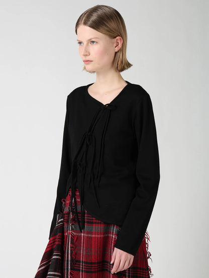 Y's WOOL JERSEY CHINESE BUTTON ASYMMETRIC CARDIGAN