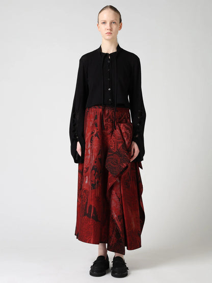 Y's WOOL/SILK CREPE DRAPE SLEEVE CARDIGAN_BLACK