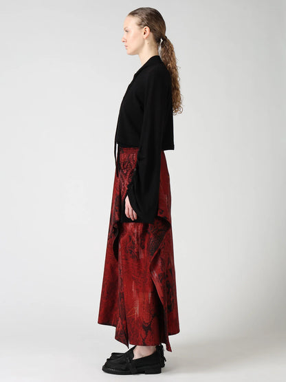 Y's WOOL/SILK CREPE DRAPE SLEEVE CARDIGAN_BLACK