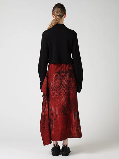 Y's WOOL/SILK CREPE DRAPE SLEEVE CARDIGAN_BLACK
