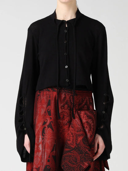 Y's WOOL/SILK CREPE DRAPE SLEEVE CARDIGAN_BLACK