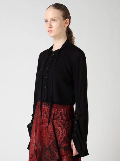 Y's WOOL/SILK CREPE DRAPE SLEEVE CARDIGAN_BLACK