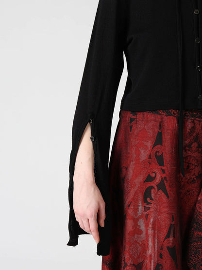 Y's WOOL/SILK CREPE DRAPE SLEEVE CARDIGAN_BLACK