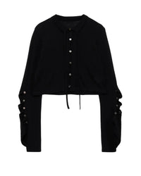 Y's WOOL/SILK CREPE DRAPE SLEEVE CARDIGAN_BLACK