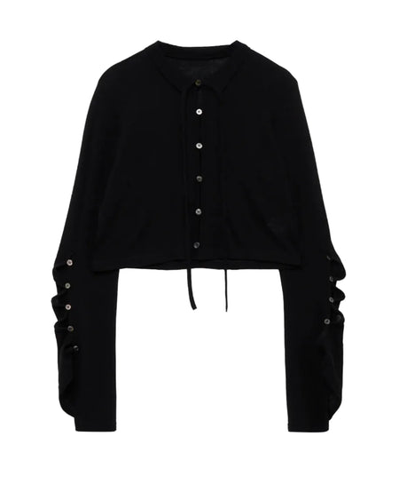 Y's WOOL/SILK CREPE DRAPE SLEEVE CARDIGAN_BLACK