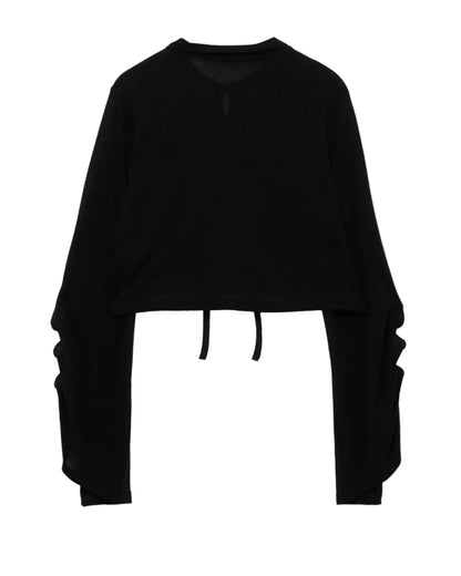Y's WOOL/SILK CREPE DRAPE SLEEVE CARDIGAN_BLACK
