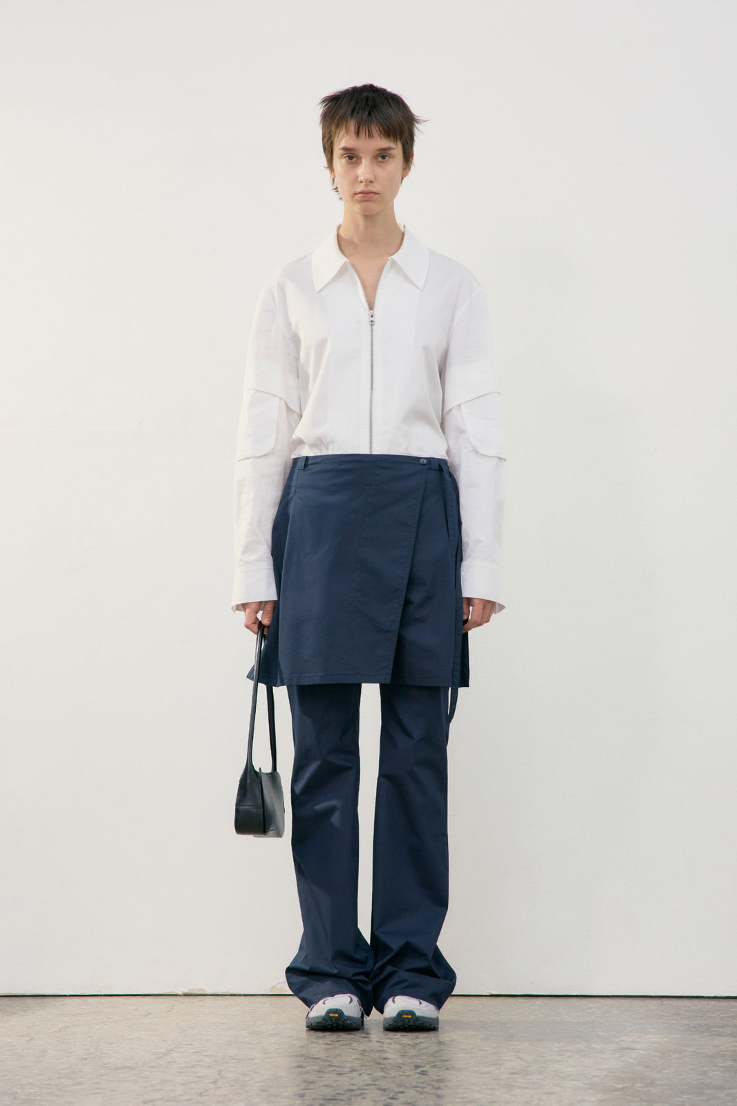 LOW CLASSIC NEW LAYERED WRAP SKIRT PANTS_NAVY