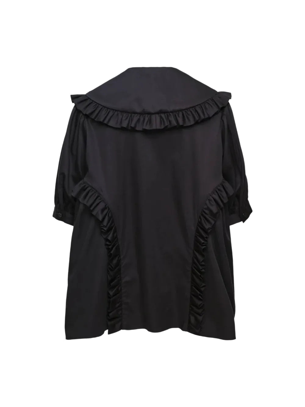 NOIR KEI NINOMIYA RUFFLE TRIM SHORT SLEEVE BLOUSE_BLACK