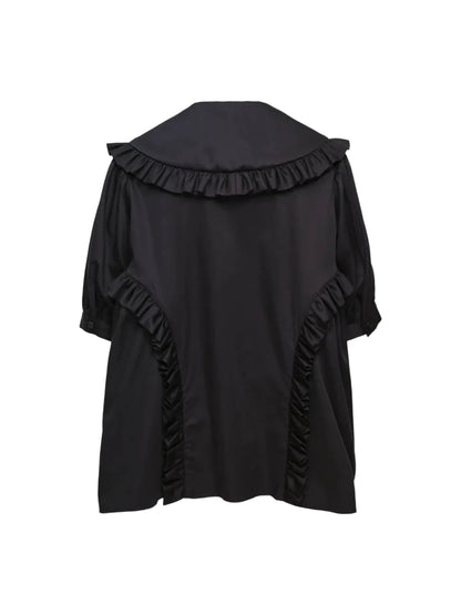 NOIR KEI NINOMIYA RUFFLE TRIM SHORT SLEEVE BLOUSE_BLACK
