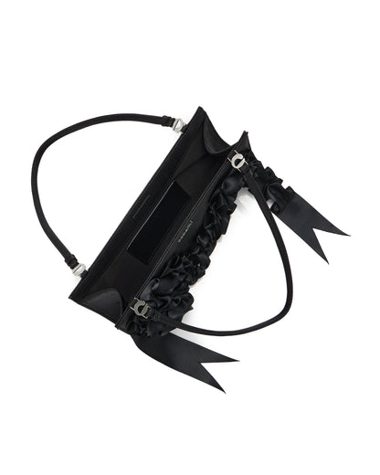 PLEATED RIBBON SATIN POCHETTE BAG