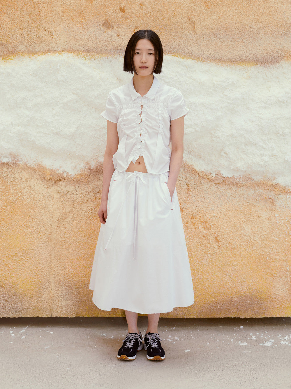 LOW CLASSIC DRAWSTRING MIDI SKIRT_WHITE