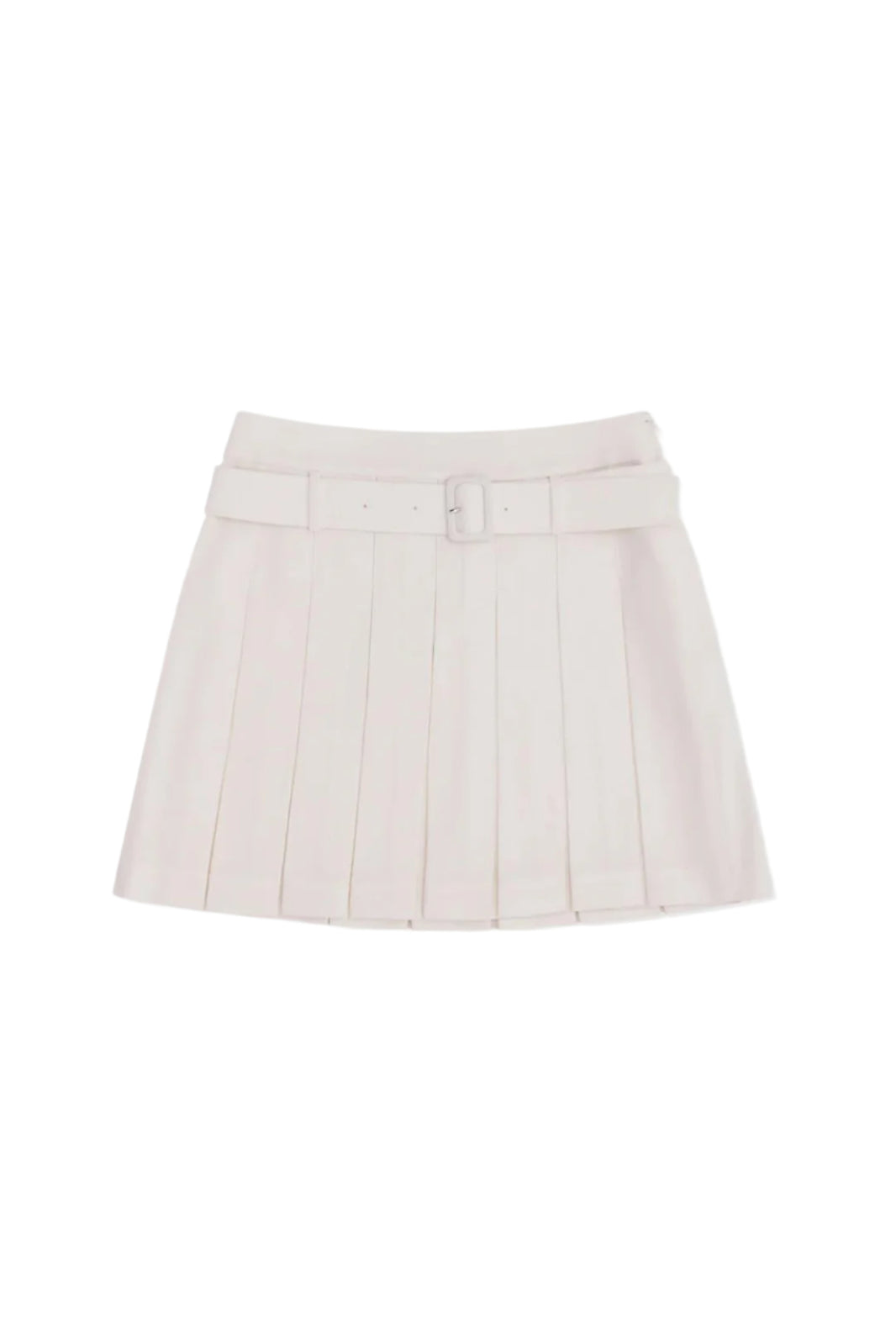 SHUSHU/TONG BELT-EMBELLISHED PLEATED SKIRT_WHITE