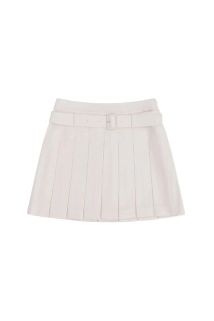 SHUSHU/TONG BELT-EMBELLISHED PLEATED SKIRT_WHITE