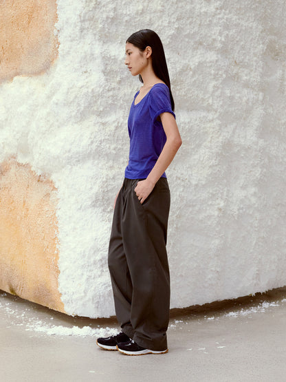 LOW CLASSIC DRAWSTRING WASHED COTTON PANTS_CHARCOAL