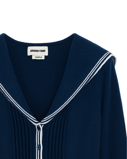 SHUSHU/TONG SAILOR-COLLAR WOOL KNIT CARDIGAN_NAVY