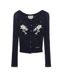 SHUSHU/TONG BEADED FLORAL KNIT CARDIGAN_NAVY