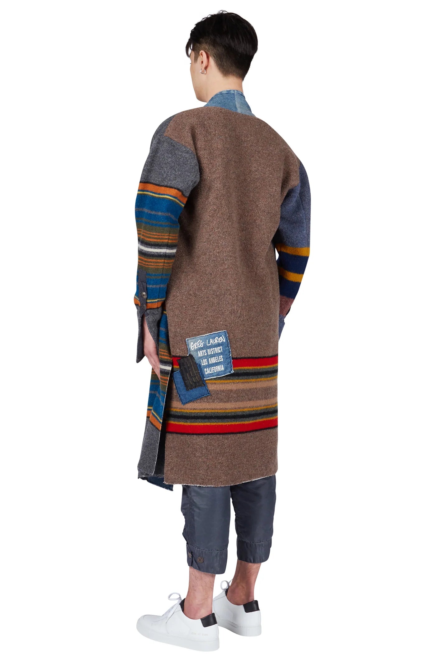 Greg Lauren Mixed Long Blanket Coat Grey/Blue/Red