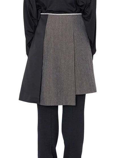 KOLOR PEARL WAIST ASYMMETRIC HERRINGBONE SKIRT