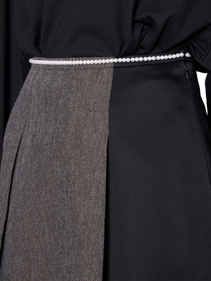 KOLOR PEARL WAIST ASYMMETRIC HERRINGBONE SKIRT