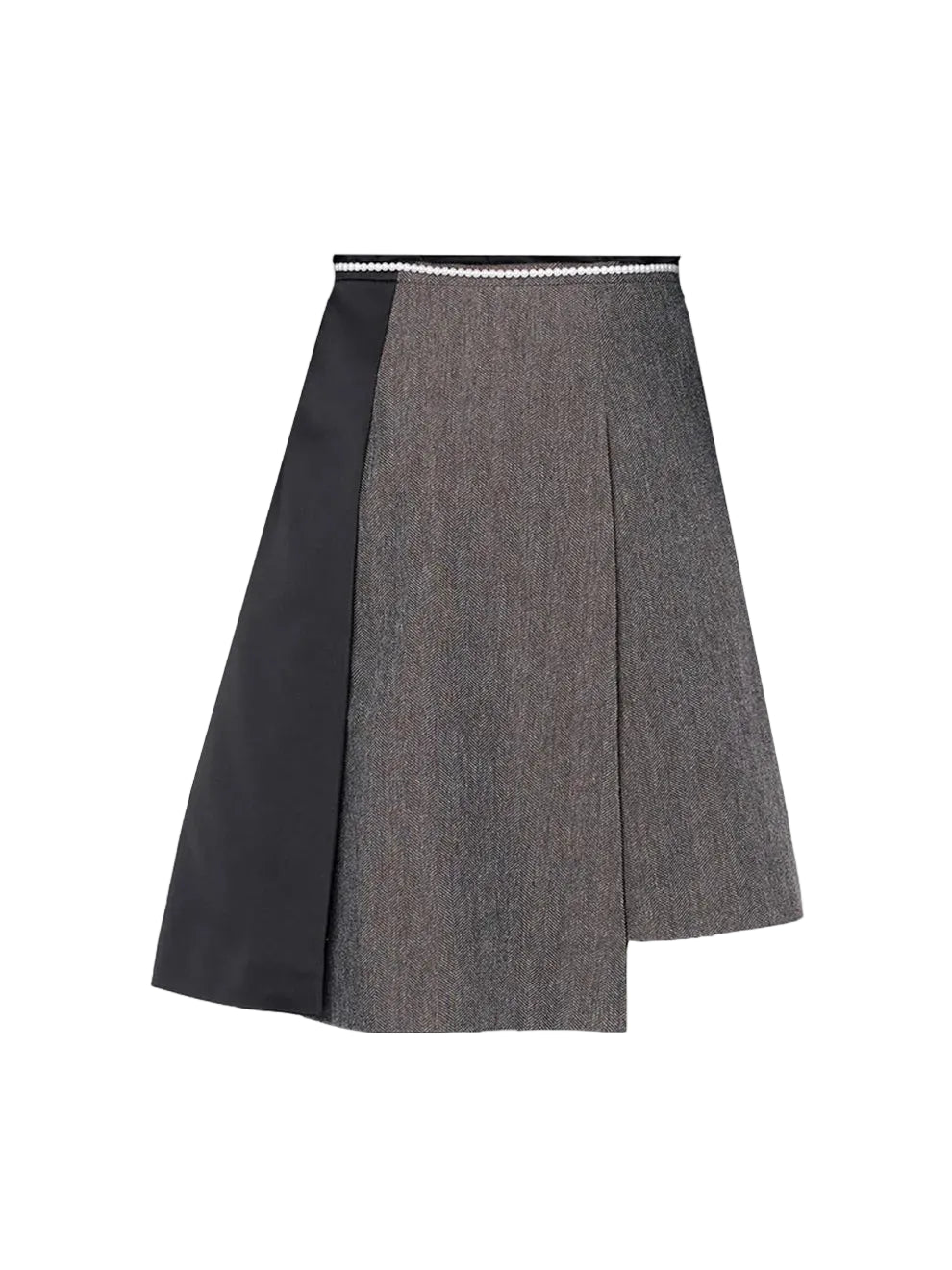 PEARL-WAIST ASYMMETRIC HERRINGBONE SKIRT