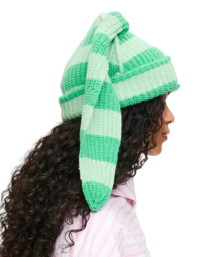 CHARLES JEFFREY LOVERBOY CHUNKY RABBIT BEANIE_GREEN STRIPE
