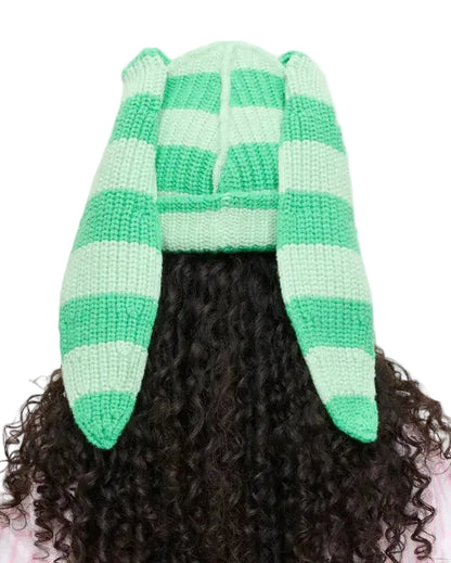CHARLES JEFFREY LOVERBOY CHUNKY RABBIT BEANIE_GREEN STRIPE